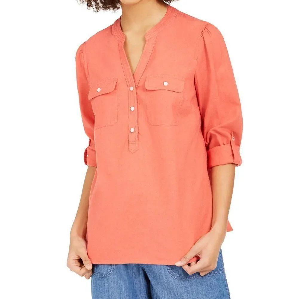 NEW! Tommy Hilfiger Linen Henley Top size Small